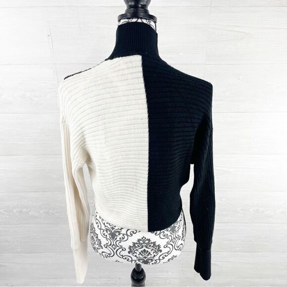 Express Color Block Wrap Front Mock Neck Crop Sweater - Picture 8 of 11